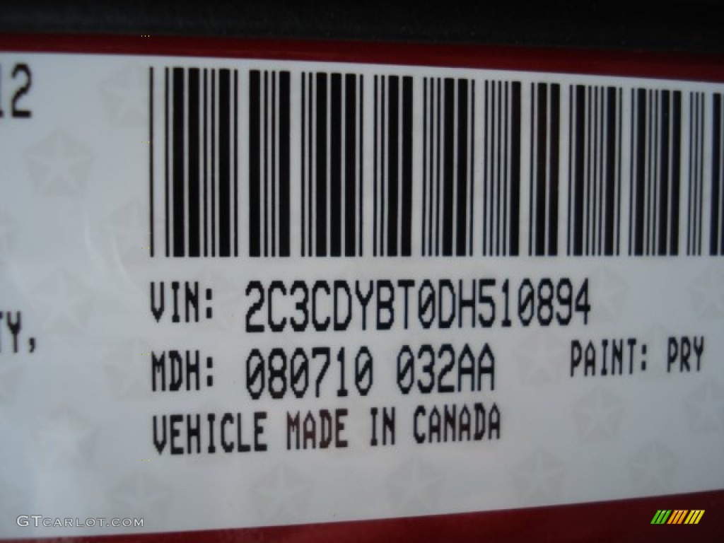 2013 Challenger Color Code PRY for Redline 3-Coat Pearl Photo #71748951