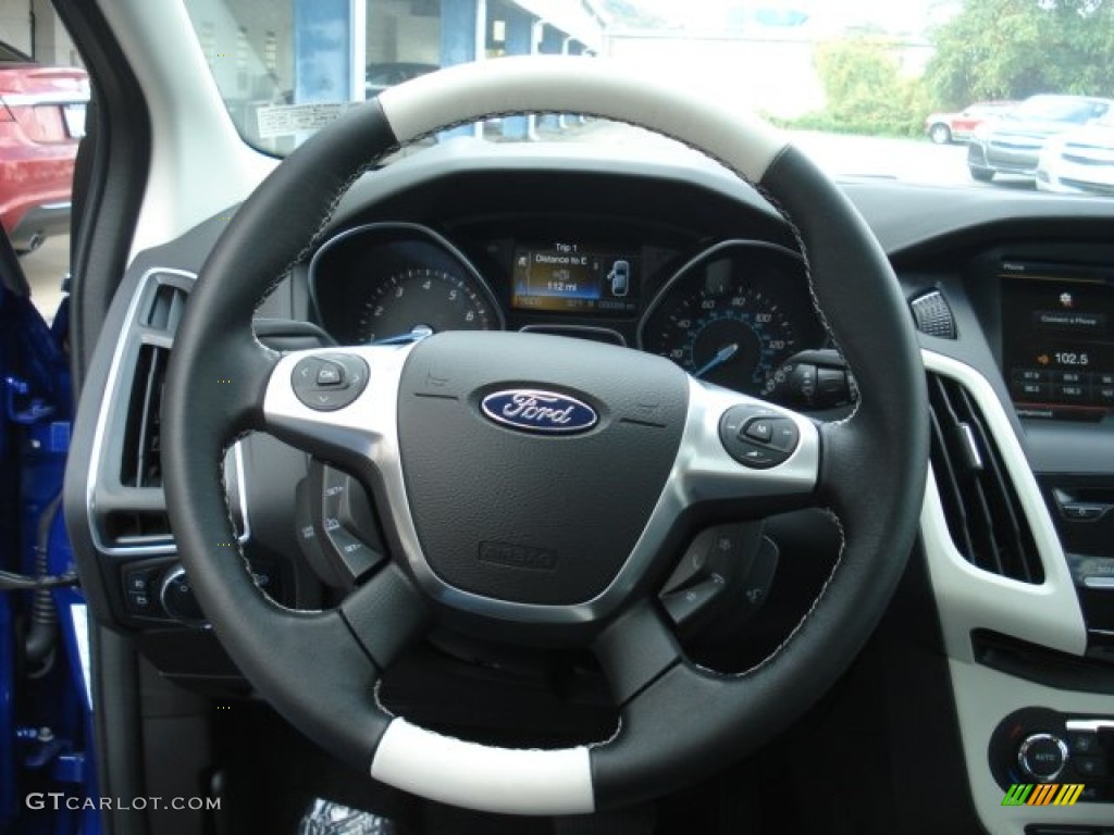 2013 Ford Focus Titanium Hatchback Arctic White Steering Wheel Photo #71759118