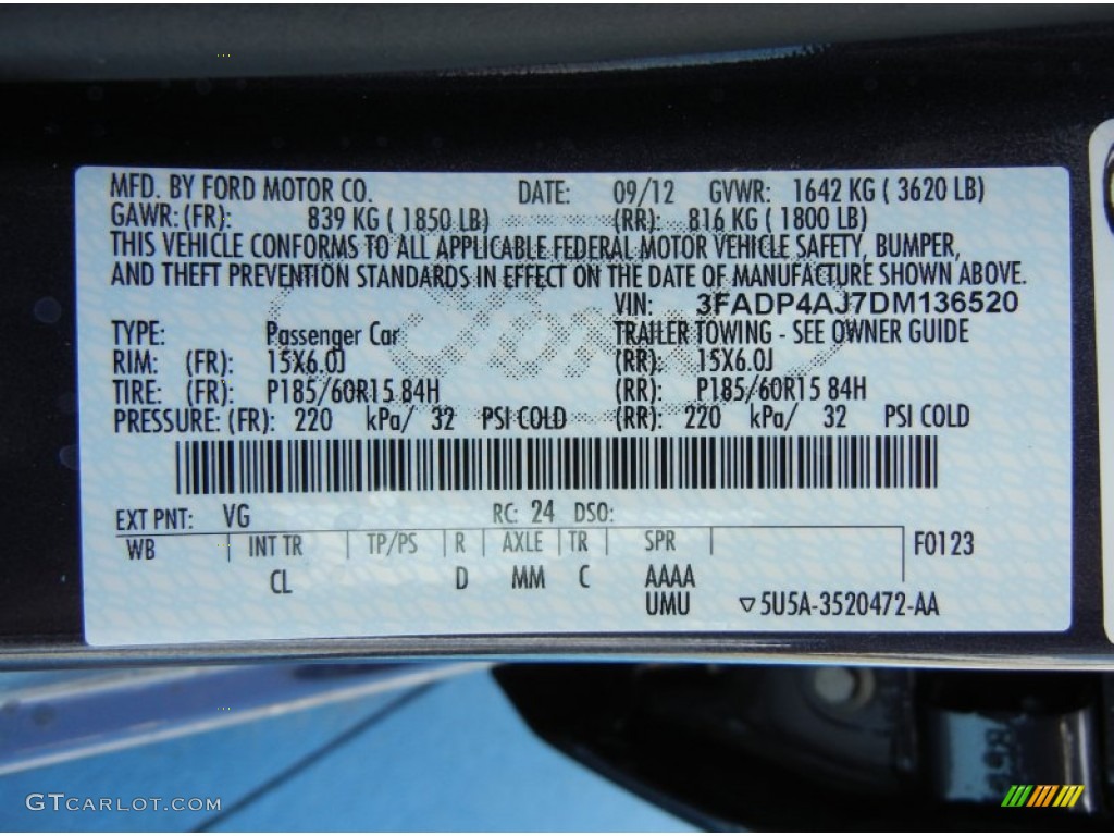 2013 Fiesta Color Code VG for Violet Gray Photo #71765895