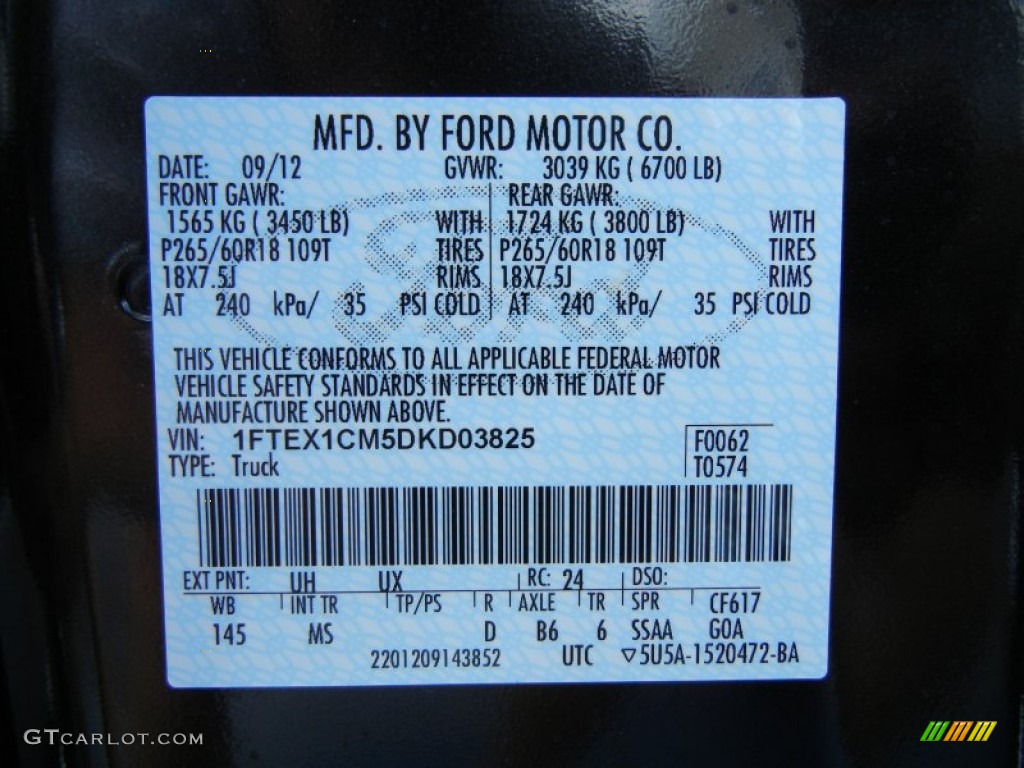 2013 F150 Color Code UH for Tuxedo Black Metallic Photo #71766726