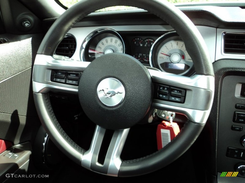 2012 Ford Mustang V6 Premium Coupe Lava Red/Charcoal Black Steering Wheel Photo #71768826