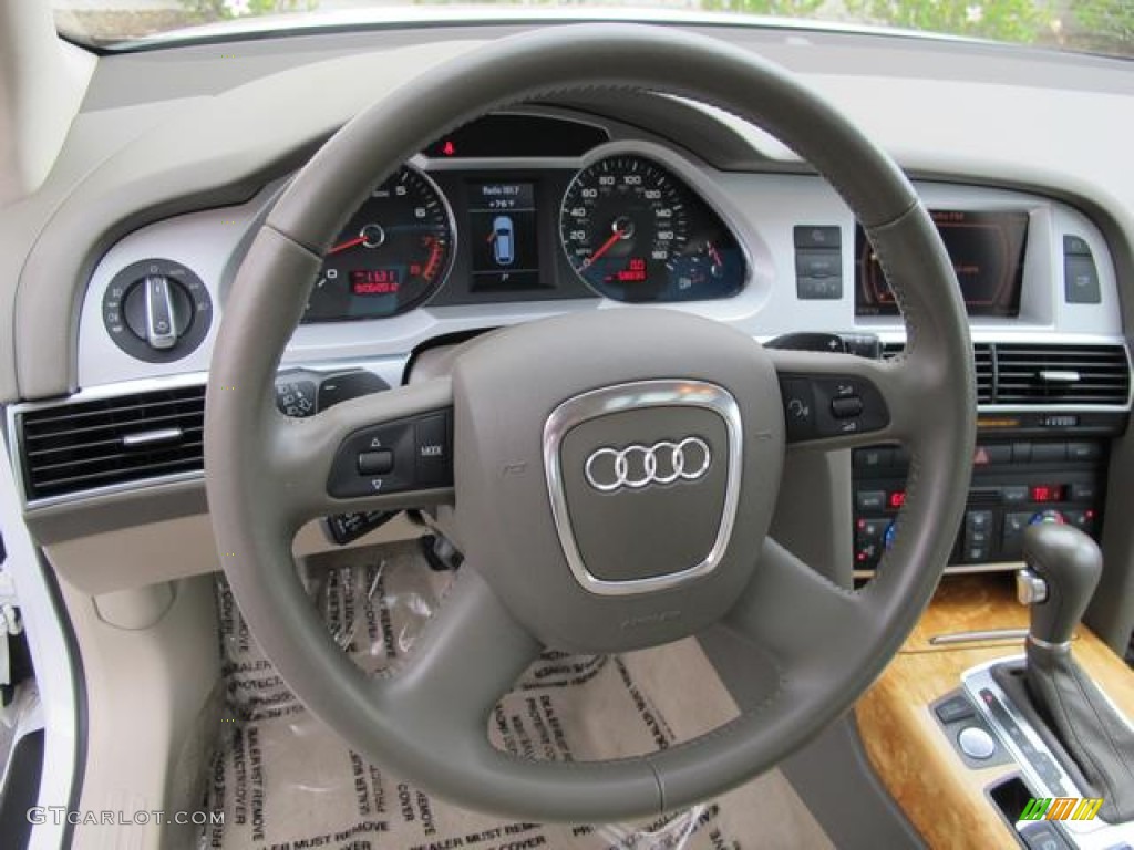 2009 Audi A6 3.0T quattro Avant Cardamom Beige Steering Wheel Photo #71777151