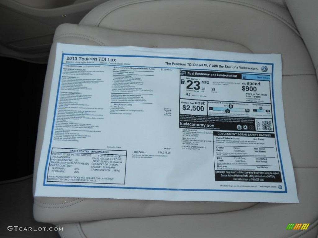 2013 Touareg TDI Lux 4XMotion - Pure White / Cornsilk Beige photo #25