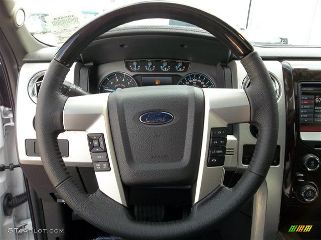 2013 Ford F150 Platinum SuperCrew 4x4 Platinum Unique Black Leather Steering Wheel Photo #71785867