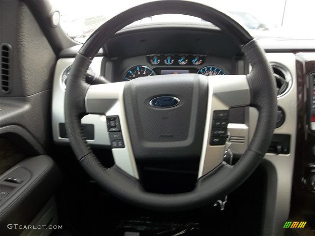 2013 Ford F150 Platinum SuperCrew 4x4 Platinum Unique Black Leather Steering Wheel Photo #71786028
