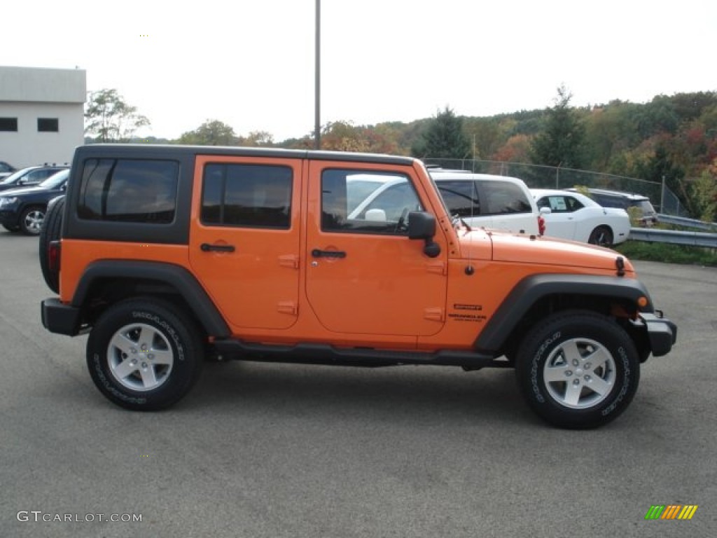 Crush Orange 2013 Jeep Wrangler Unlimited Sport 4x4 Exterior Photo #71810265