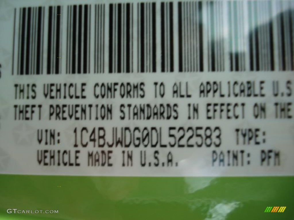 2013 Wrangler Unlimited Color Code PFM for Gecko Green Pearl Photo #71810556