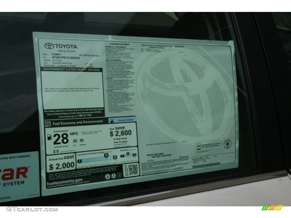 2012 Toyota Camry SE Window Sticker Photo #71812554
