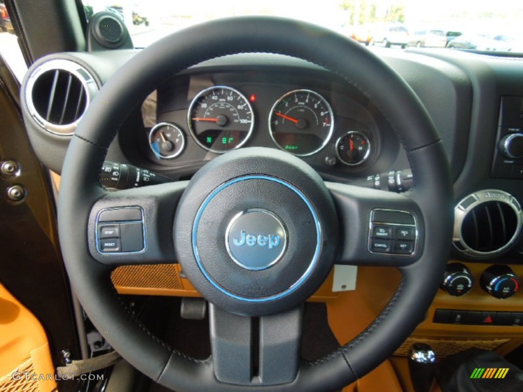 2013 Jeep Wrangler Rubicon 4x4 Black/Dark Saddle Steering Wheel Photo #71813314