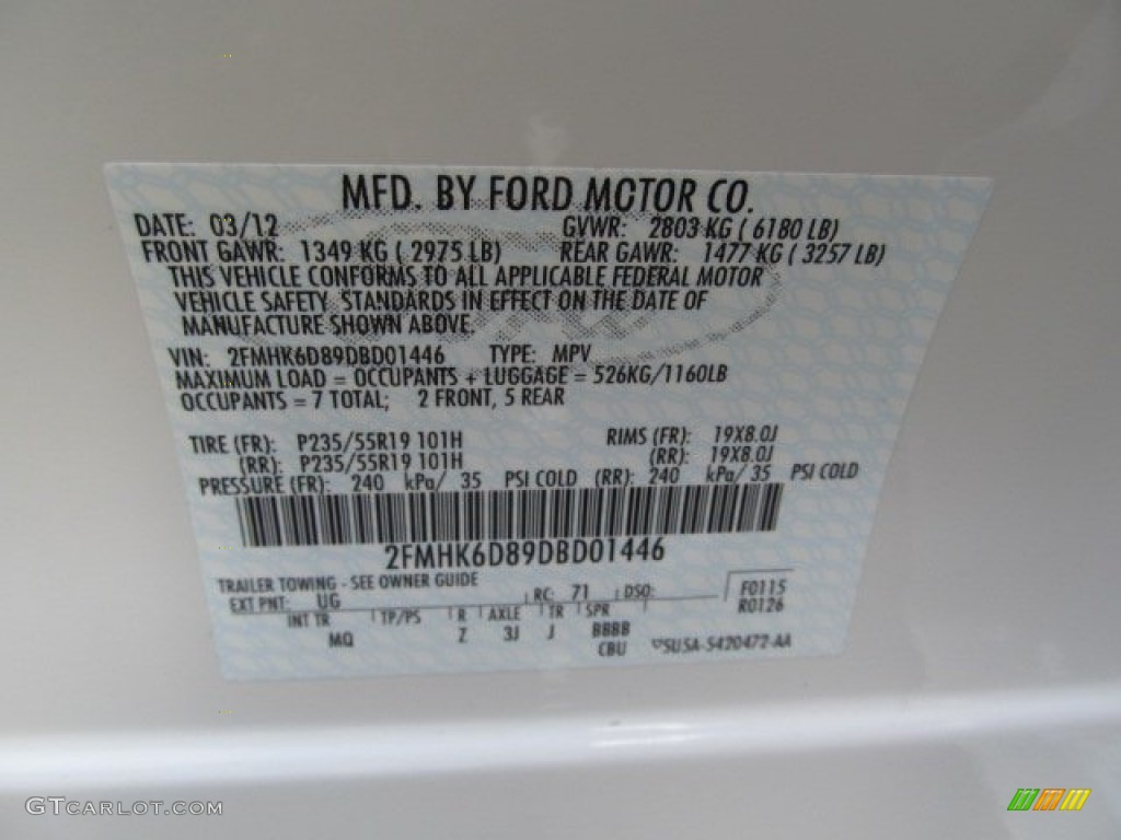 2013 Ford Flex Limited AWD Color Code Photos