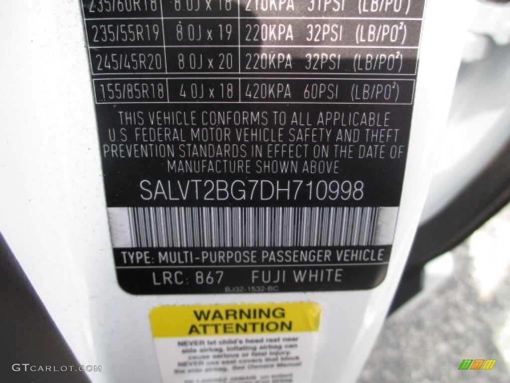 2013 Range Rover Evoque Color Code 867 for Fuji White Photo #71826897