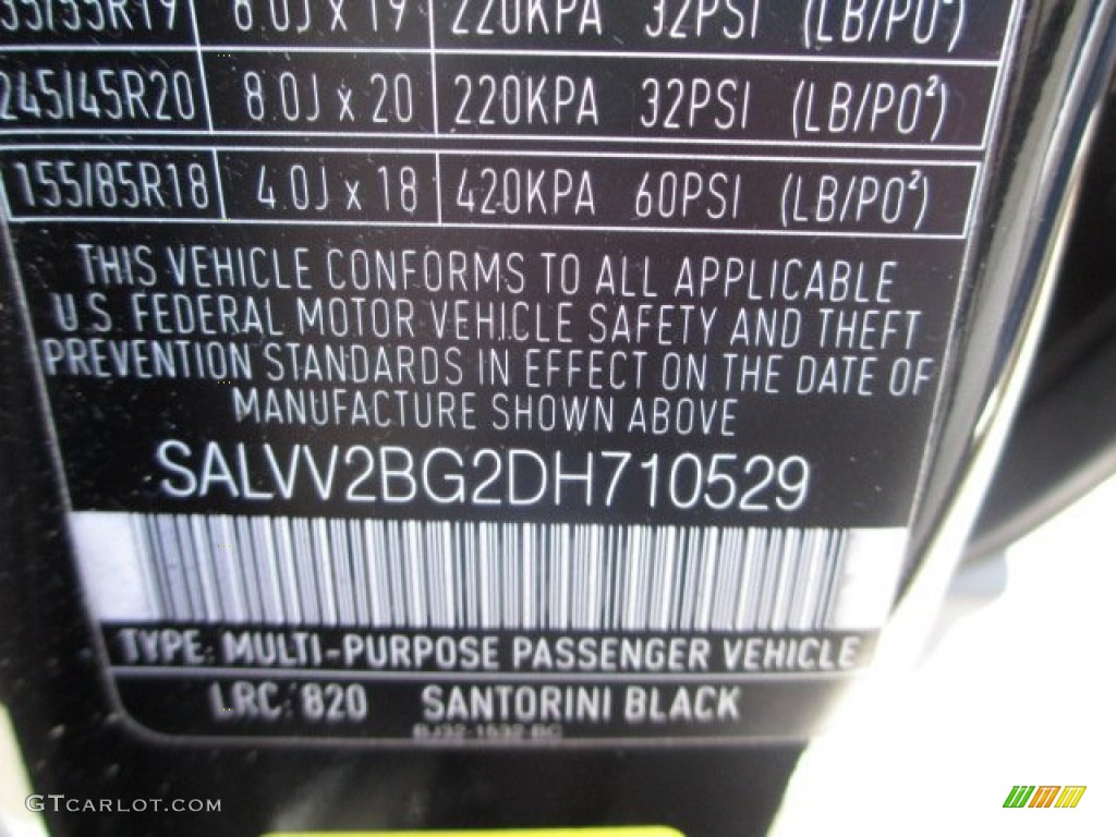 2013 Range Rover Evoque Color Code 820 for Santorini Black Metallic Photo #71827533