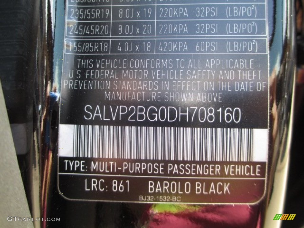 2013 Range Rover Evoque Color Code 861 for Barolo Black Metallic Photo #71828255