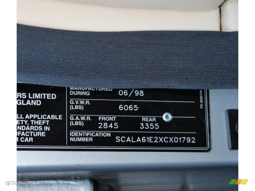 1999 Rolls-Royce Silver Seraph Standard Silver Seraph Model Info Tag Photos