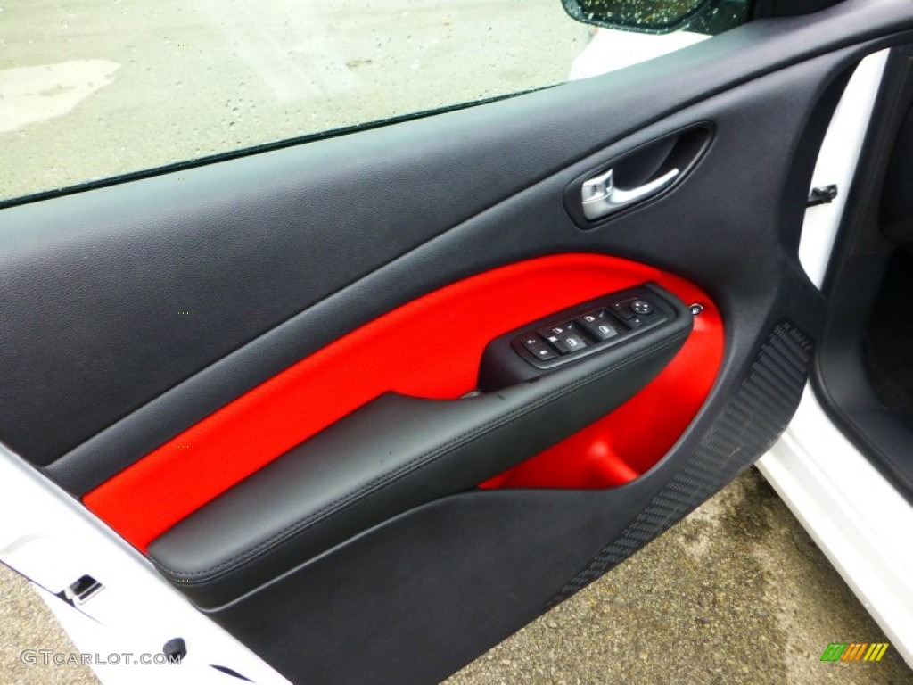 2013 Dodge Dart Rallye Black/Ruby Red Door Panel Photo #71835713