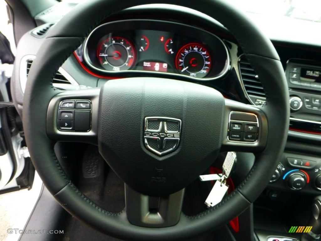 2013 Dodge Dart Rallye Black/Ruby Red Steering Wheel Photo #71835779