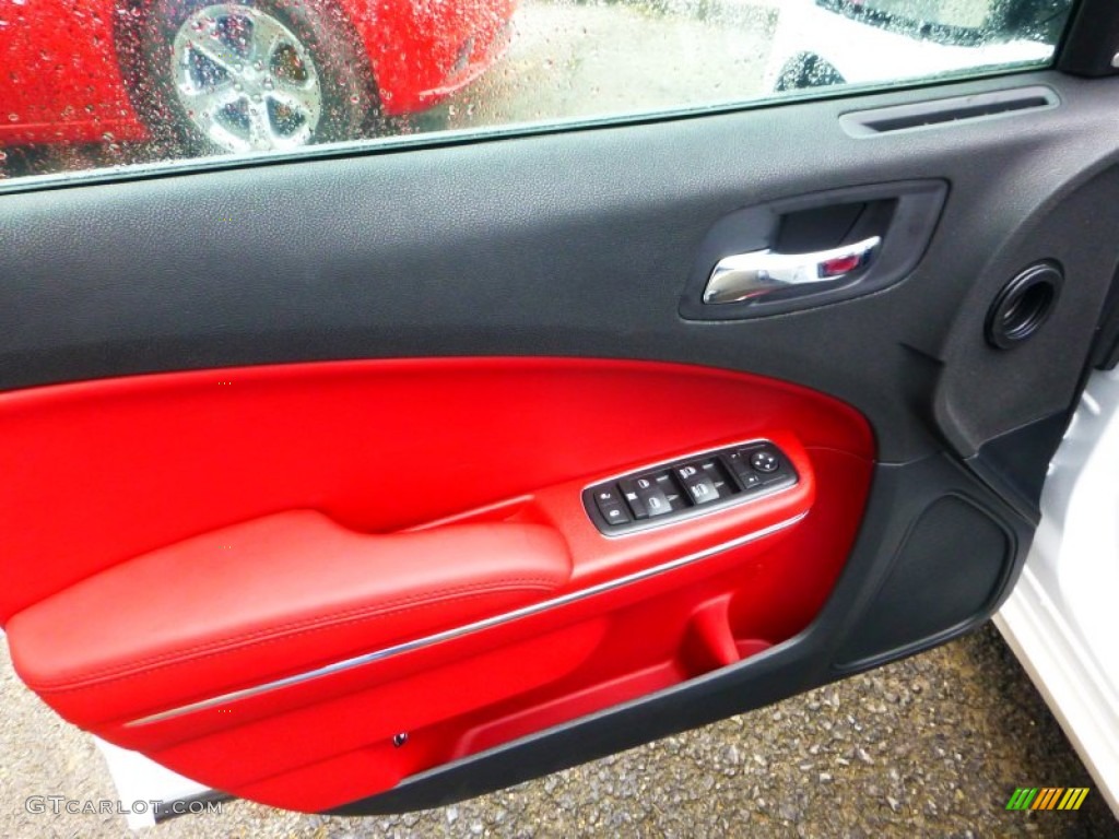 2012 Dodge Charger SXT Plus Black/Red Door Panel Photo #71839629