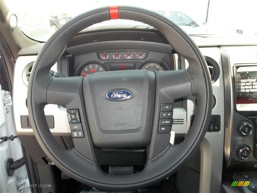 2013 Ford F150 SVT Raptor SuperCrew 4x4 Raptor Black Leather/Cloth Steering Wheel Photo #71851269