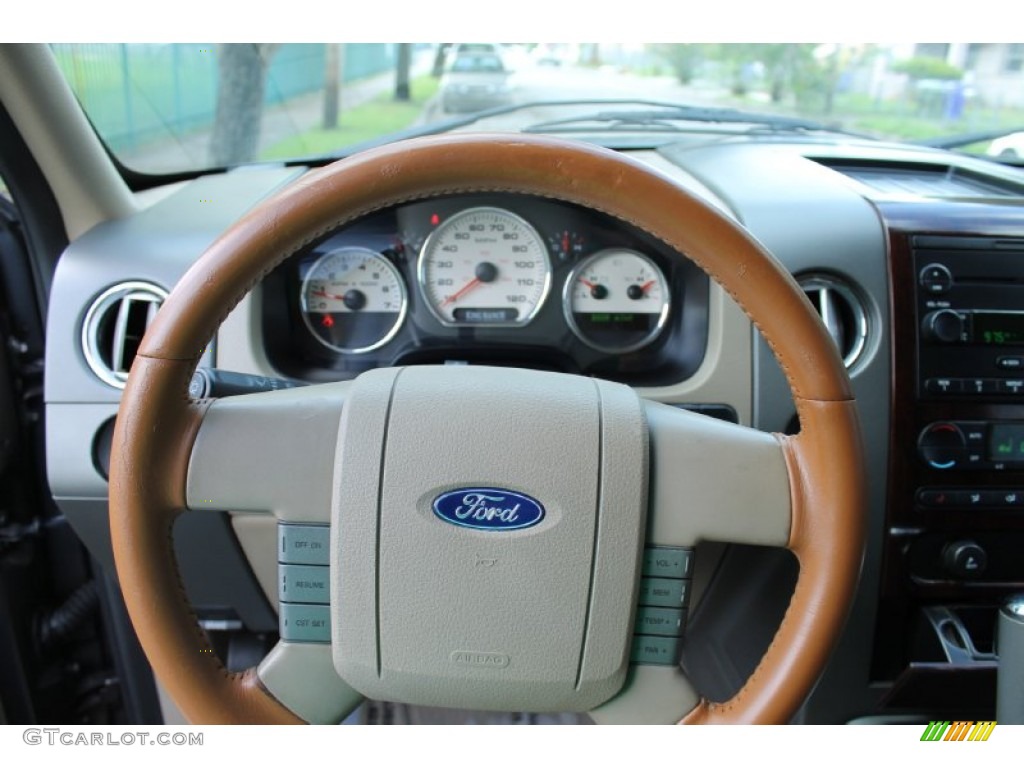 2005 Ford F150 King Ranch SuperCrew 4x4 Castano Brown Leather Steering Wheel Photo #71866932