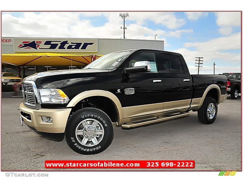 2012 Ram 2500 HD Laramie Longhorn Crew Cab 4x4 - Black / Light Pebble Beige/Bark Brown photo #1