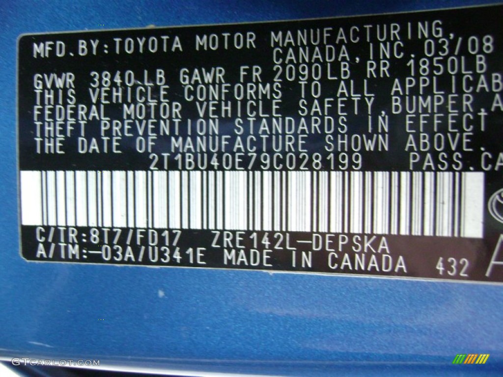 2009 Corolla Color Code 8T7 for Blue Streak Metallic Photo #71885652