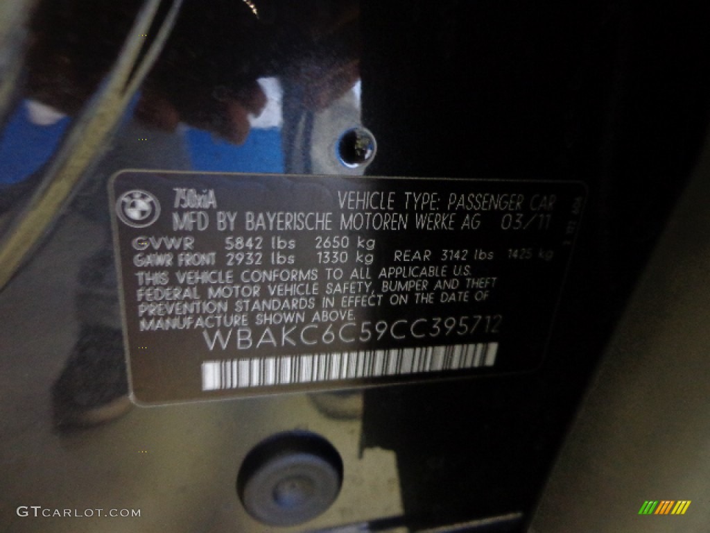 2012 7 Series 750i xDrive Sedan - Dark Graphite Metallic / Black photo #35
