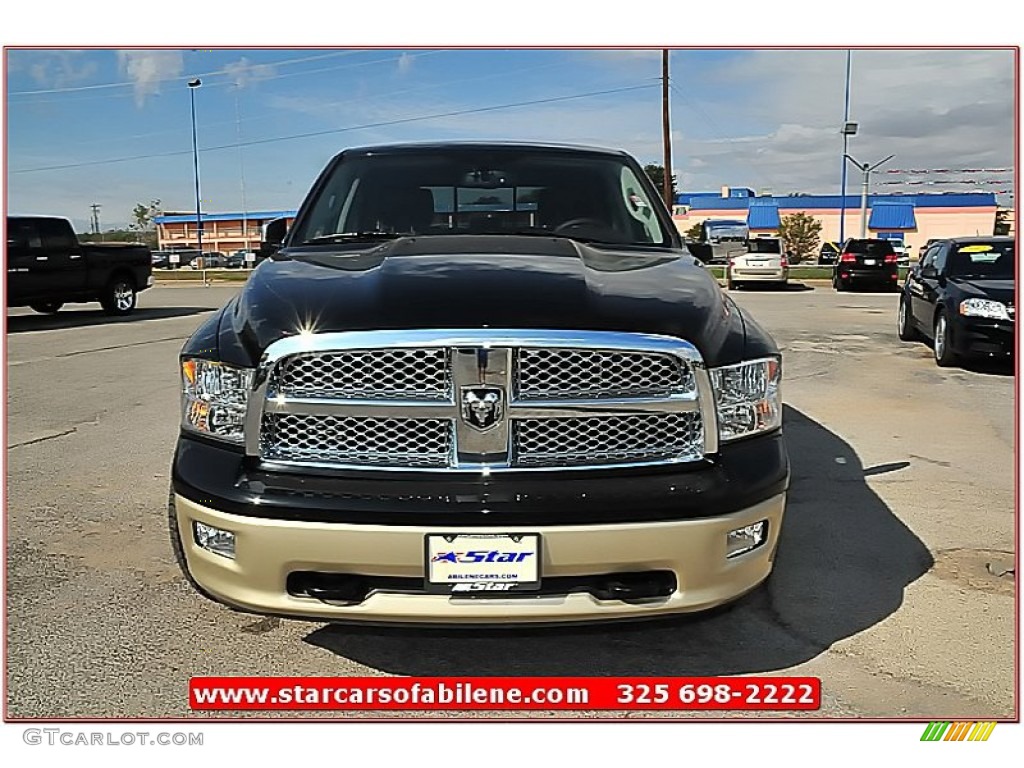 2012 Ram 1500 Laramie Longhorn Crew Cab 4x4 - Black / Light Pebble Beige/Bark Brown photo #11