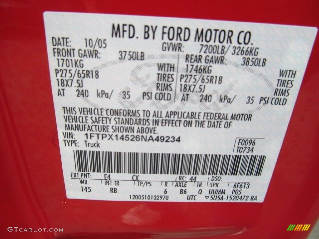 2006 F150 Color Code E4 for Bright Red Photo #71898069