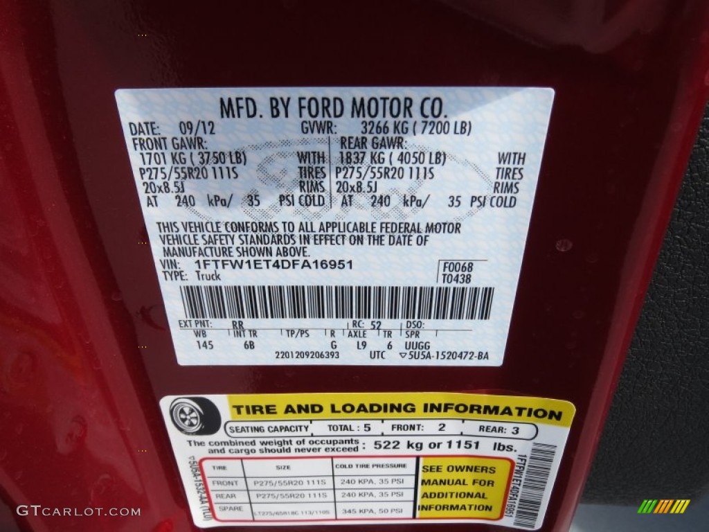 2013 F150 Color Code RR for Ruby Red Metallic Photo #71899188