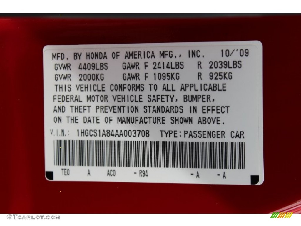 2003 Honda accord color codes