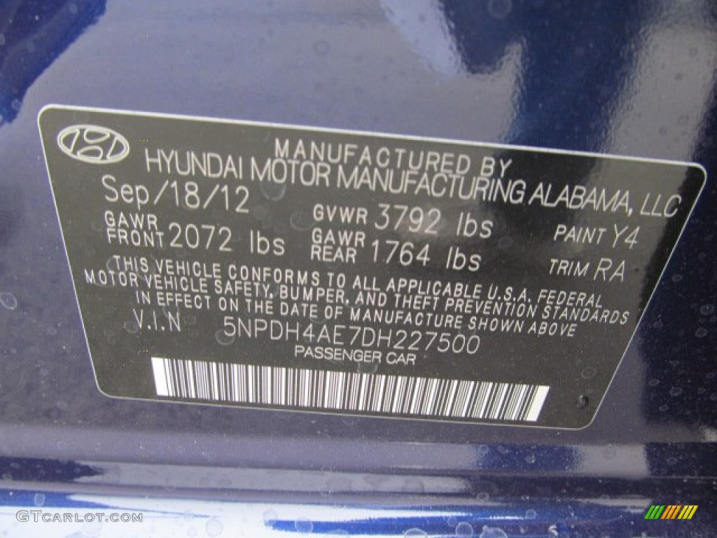 2013 Elantra GLS - Indigo Night / Gray photo #10
