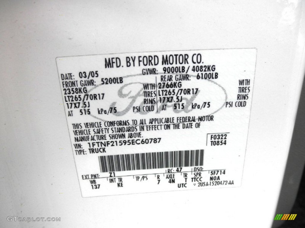 2005 F250 Super Duty Color Code Z1 for Oxford White Photo #71908766