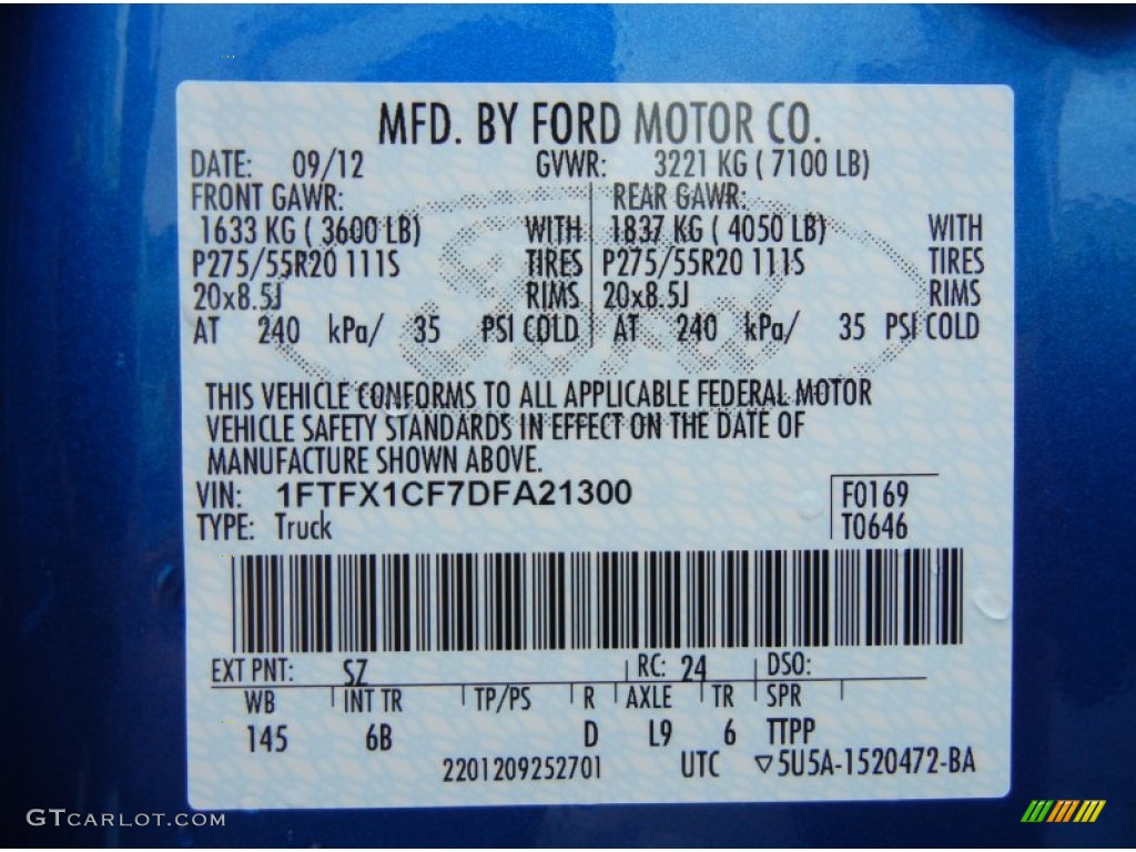 2013 F150 Color Code SZ for Blue Flame Metallic Photo #71918775