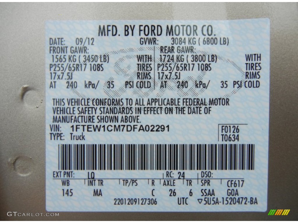 2013 F150 Color Code LQ for Pale Adobe Metallic Photo #71919687