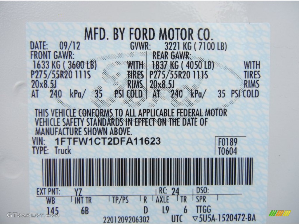 2013 F150 Color Code YZ for Oxford White Photo #71919981