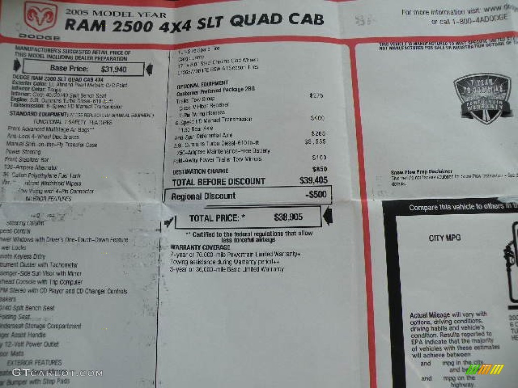 2005 Dodge Ram 2500 ST Quad Cab 4x4 Window Sticker Photo #71930314