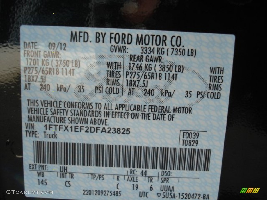 2013 F150 Color Code UH for Tuxedo Black Metallic Photo #71930586