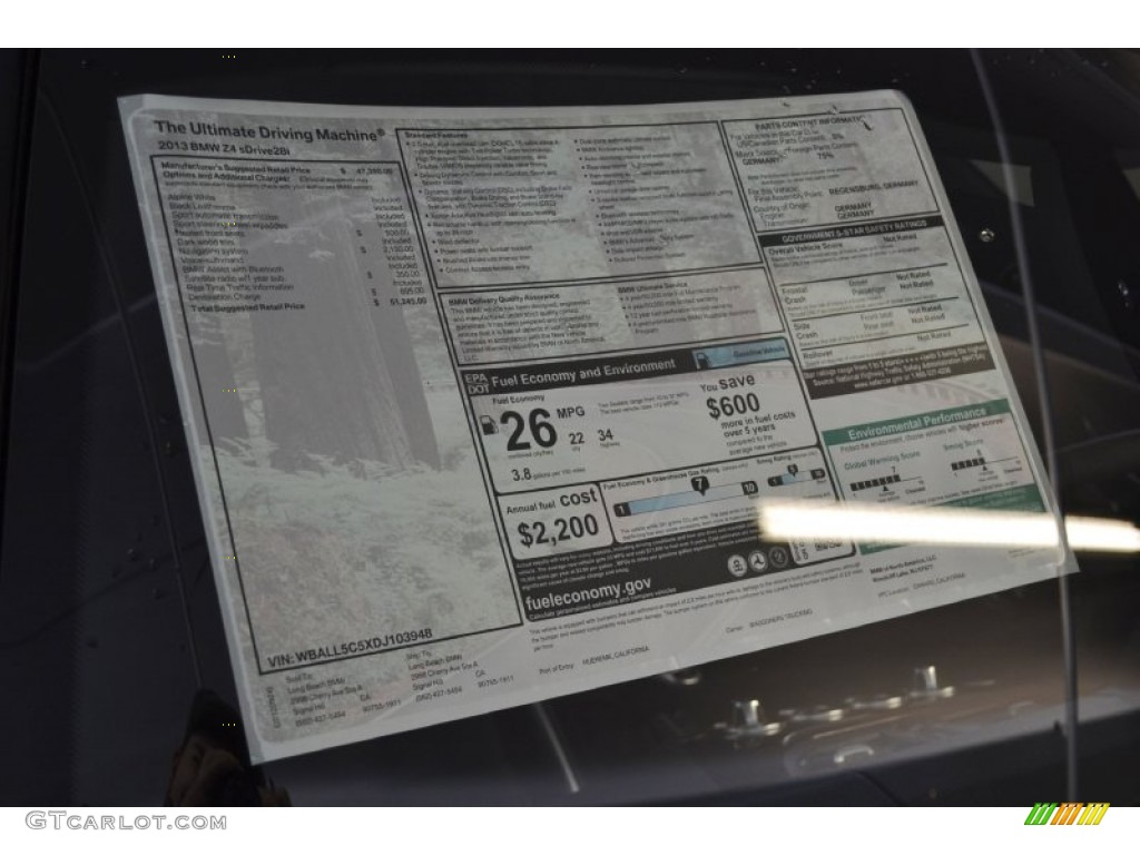 2013 BMW Z4 sDrive 28i Window Sticker Photo #71930591