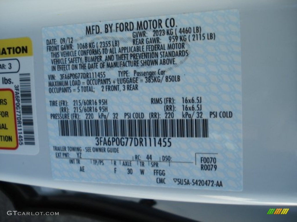 2013 Fusion Color Code YZ for Oxford White Photo #71932310