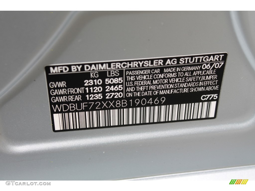 2008 Mercedes-Benz E 550 Sedan Color Code Photos