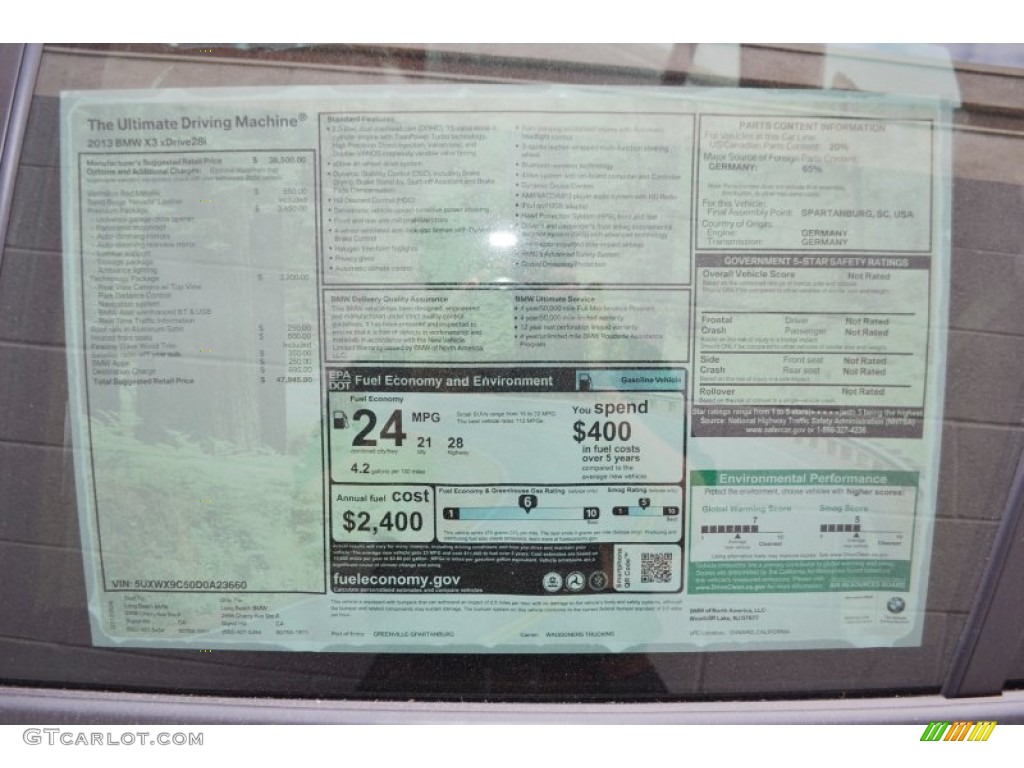 2013 BMW X3 xDrive 28i Window Sticker Photo #71934387