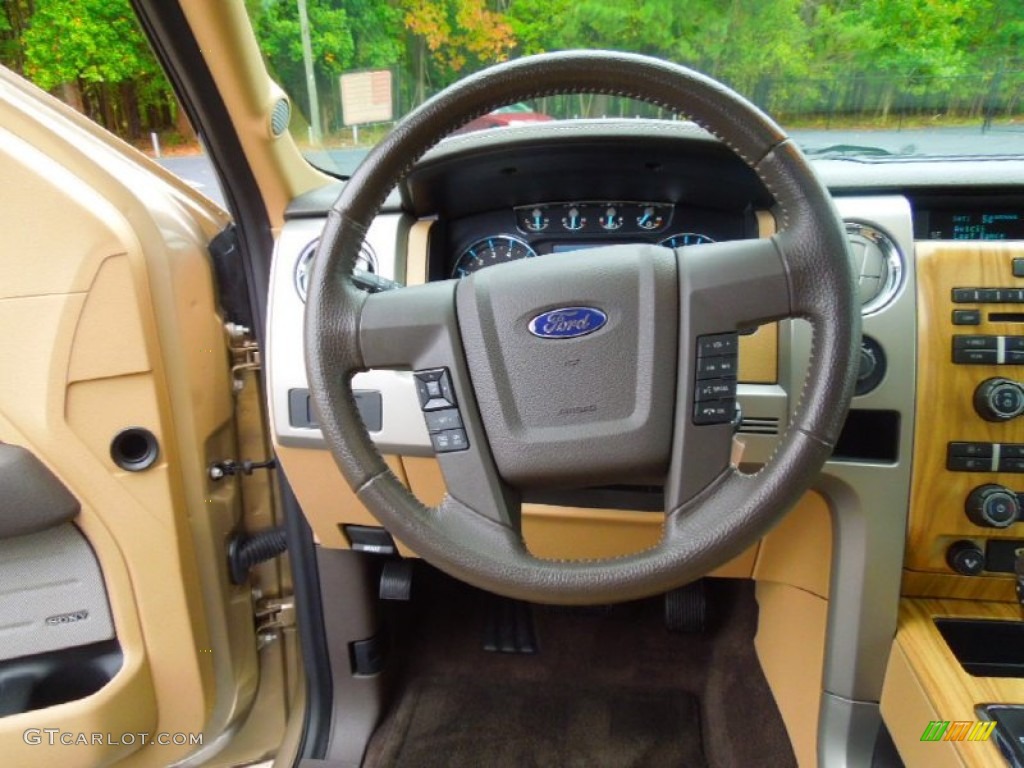 2011 Ford F150 Lariat SuperCrew 4x4 Pale Adobe Steering Wheel Photo #71934555