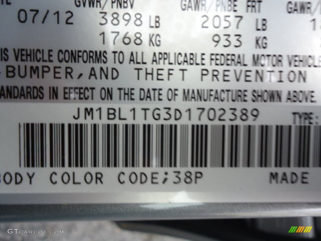 2013 MAZDA3 Color Code 38P for Liquid Silver Metallic Photo #71940375
