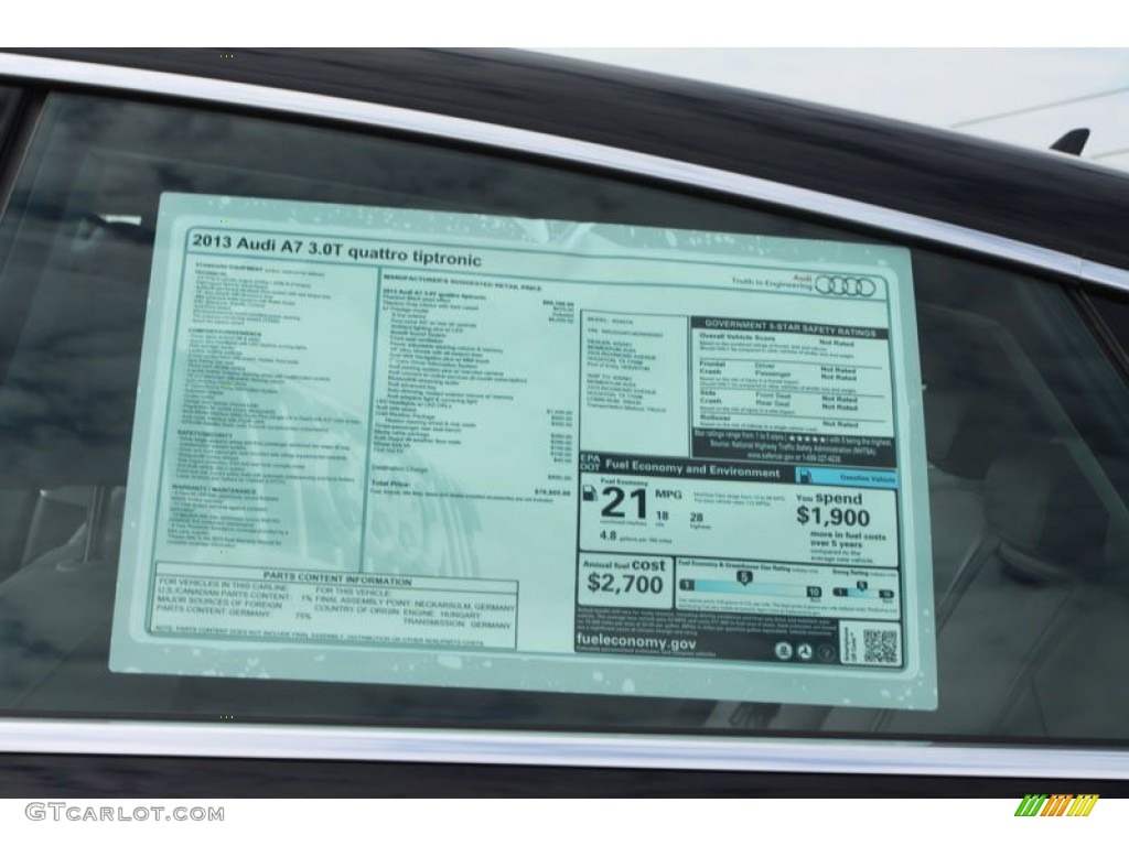 2013 Audi A7 3.0T quattro Prestige Window Sticker Photo #71944841