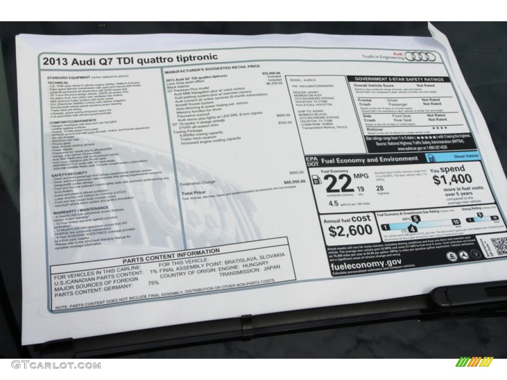 2013 Audi Q7 3.0 TDI quattro Window Sticker Photo #71947933