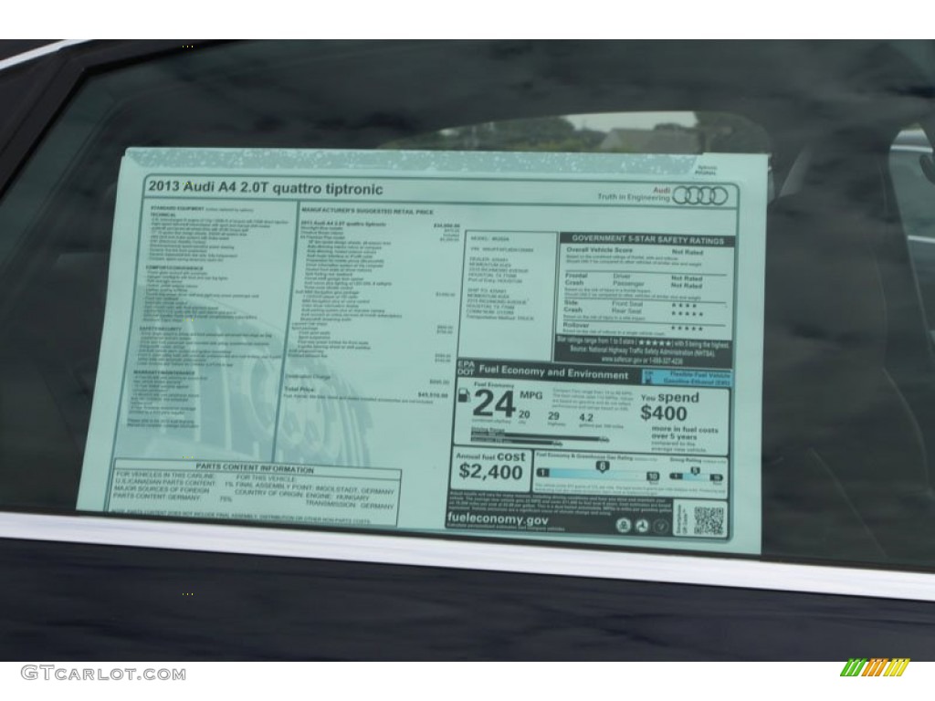 2013 Audi A4 2.0T quattro Sedan Window Sticker Photo #71948617
