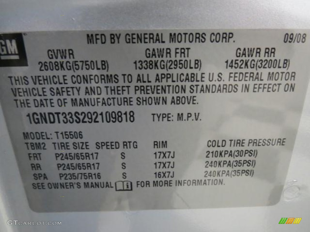 2009 TrailBlazer LT 4x4 - Silver Ice Metallic / Ebony photo #10