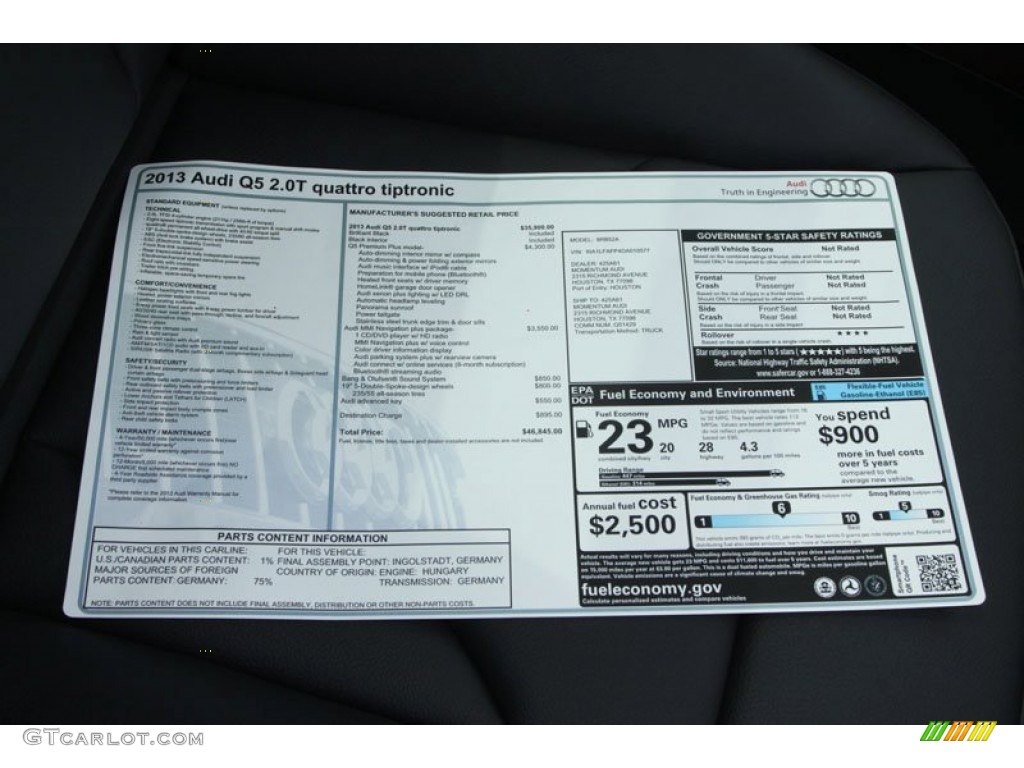 2013 Audi Q5 2.0 TFSI quattro Window Sticker Photo #71952505