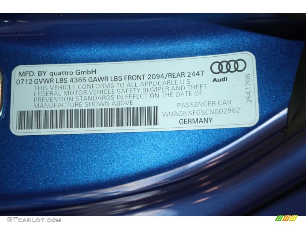 2012 Audi R8 5.2 FSI quattro Info Tag Photo #71954422