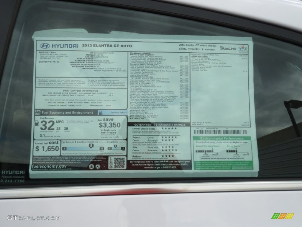 2013 Hyundai Elantra GT Window Sticker Photo #71957995